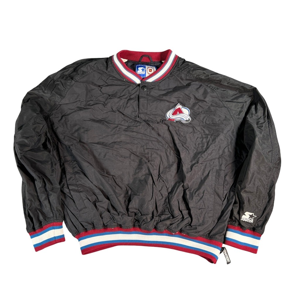Starter Colorado Avalanche Jacket Mens XL Black Vintage 90s Pullover Windbreaker